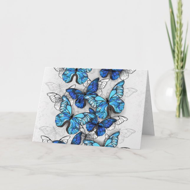 Composition of White and Blue Butterflies Holiday Card (Front)