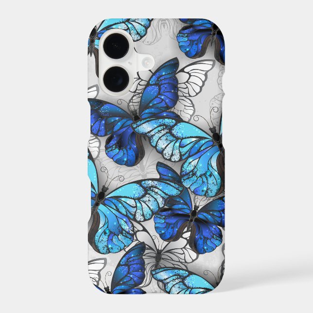 Composition of White and Blue Butterflies iPhone Case (Back)