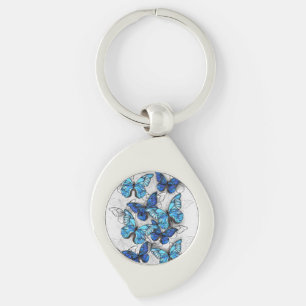 Composition of White and Blue Butterflies Key Ring