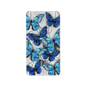 Composition of White and Blue Butterflies Label