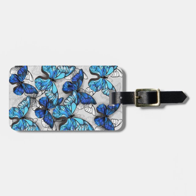 Composition of White and Blue Butterflies Luggage Tag (Front Horizontal)