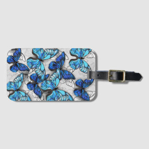 Composition of White and Blue Butterflies Luggage Tag