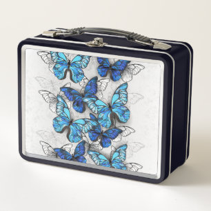 Composition of White and Blue Butterflies Metal Lunch Box