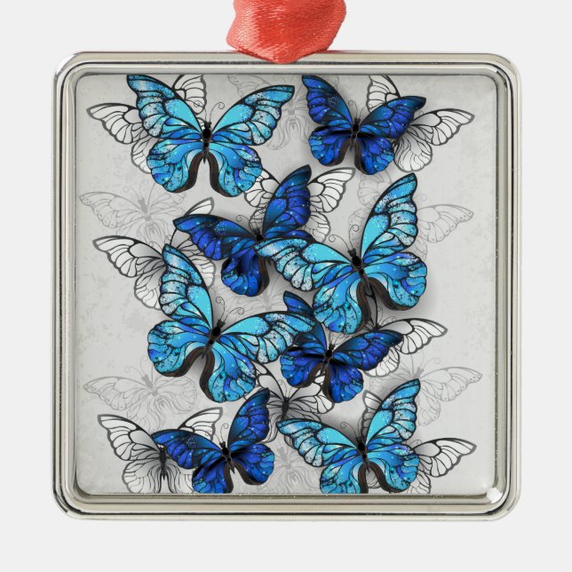 Composition of White and Blue Butterflies Metal Tree Decoration (Front)