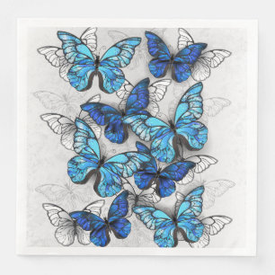 Composition of White and Blue Butterflies Napkin