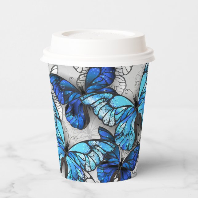 Composition of White and Blue Butterflies Paper Cups (Left)