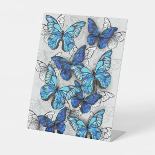 Composition of White and Blue Butterflies Pedestal Sign