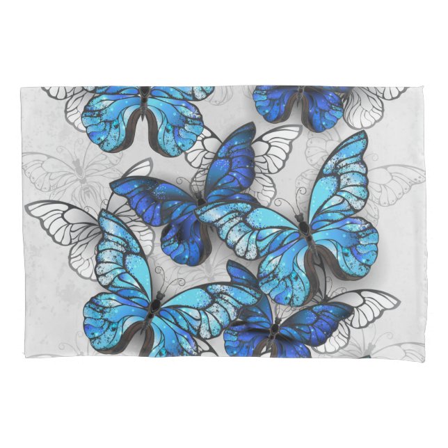 Composition of White and Blue Butterflies Pillowcase (Front)