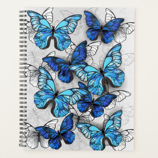 Composition of White and Blue Butterflies Planner (Front)