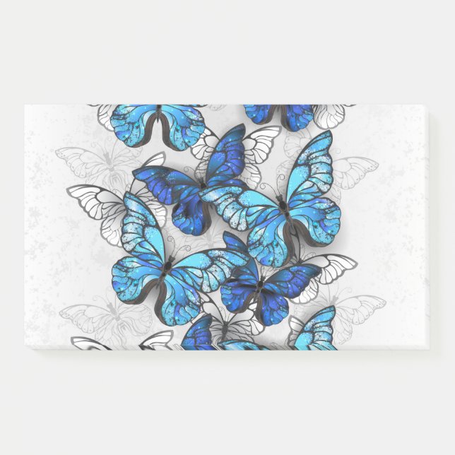 Composition of White and Blue Butterflies Post-it Notes (Front)