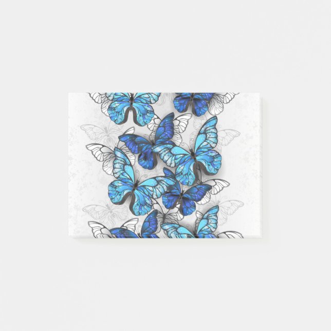 Composition of White and Blue Butterflies Post-it Notes (Front)