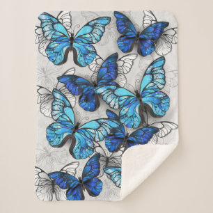 Composition of White and Blue Butterflies Sherpa Blanket