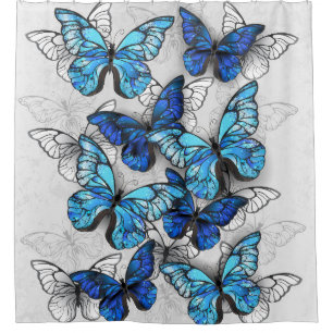 Composition of White and Blue Butterflies Shower Curtain