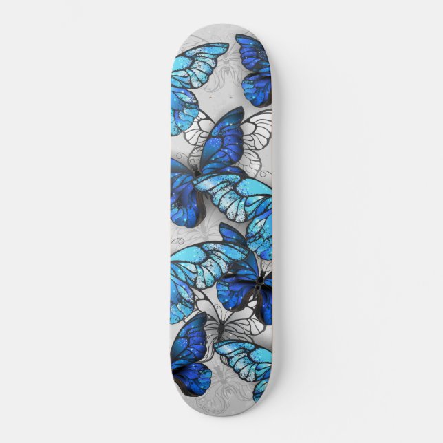 Composition of White and Blue Butterflies Skateboard (Front)