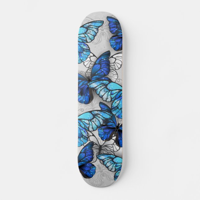 Composition of White and Blue Butterflies Skateboard (Front)
