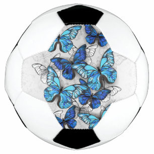 Composition of White and Blue Butterflies Soccer Ball