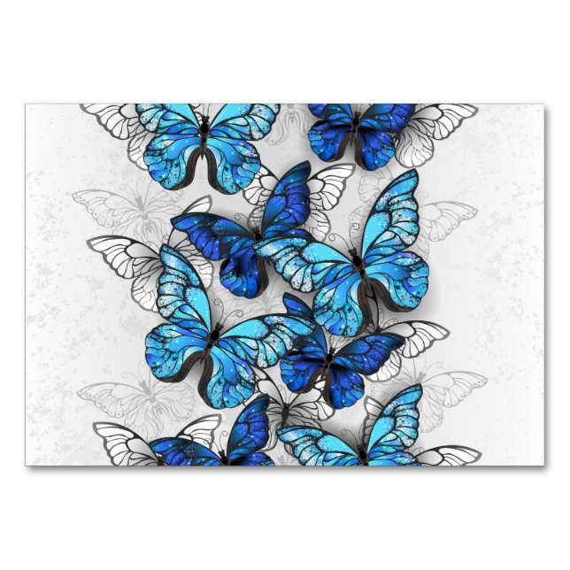 Composition of White and Blue Butterflies Table Number (Front)