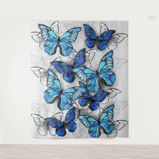Composition of White and Blue Butterflies Tapestry (Front)