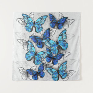 Composition of White and Blue Butterflies Tapestry