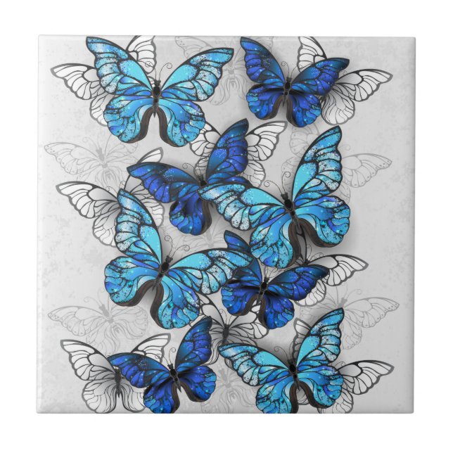 Composition of White and Blue Butterflies Tile (Front)