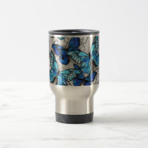 Composition of White and Blue Butterflies Travel Mug
