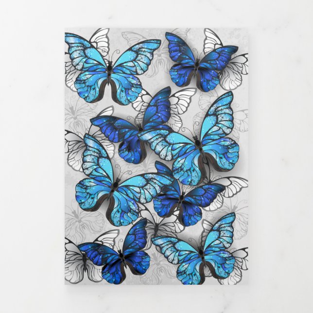 Composition of White and Blue Butterflies Tri-Fold Invitation (Cover)