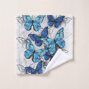 Composition of White and Blue Butterflies Wash Cloth