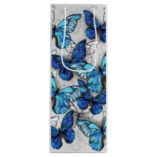Composition of White and Blue Butterflies Wine Gift Bag