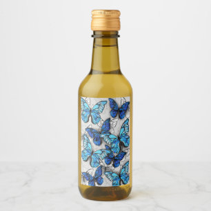Composition of White and Blue Butterflies Wine Label