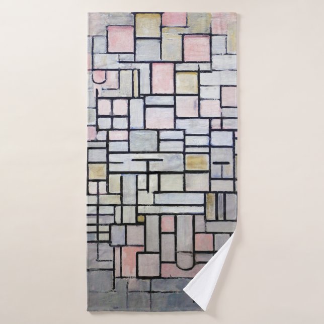 Composition Pink and Grey, Mondrian Bath Towel (Bath Towel)