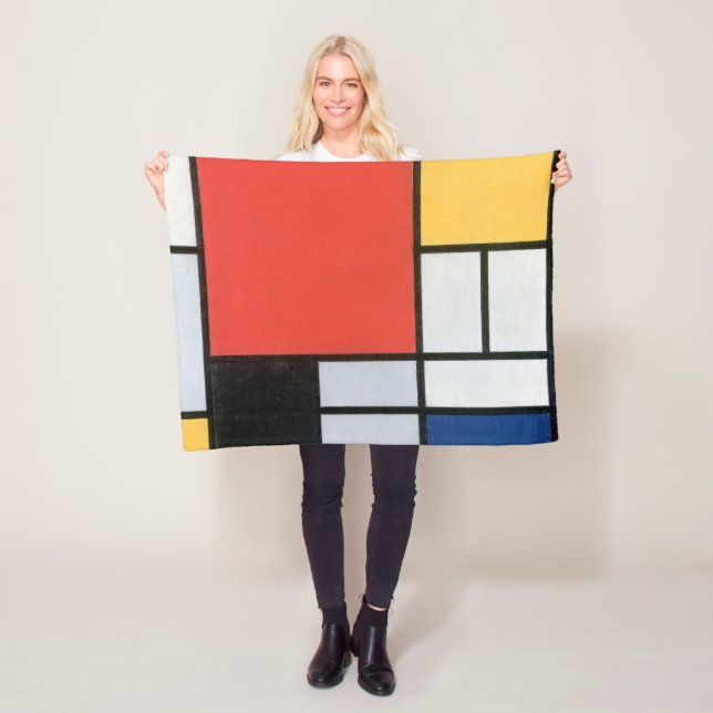 Composition Red, Yellow, Blue, Black, Mondrian Fleece Blanket (In Situ)