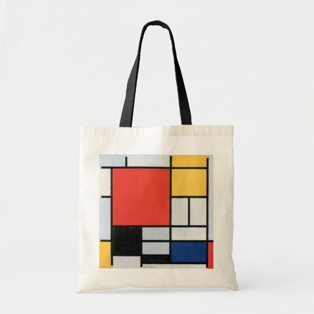 Composition Red, Yellow, Blue, Black, Mondrian Tote Bag (Front)