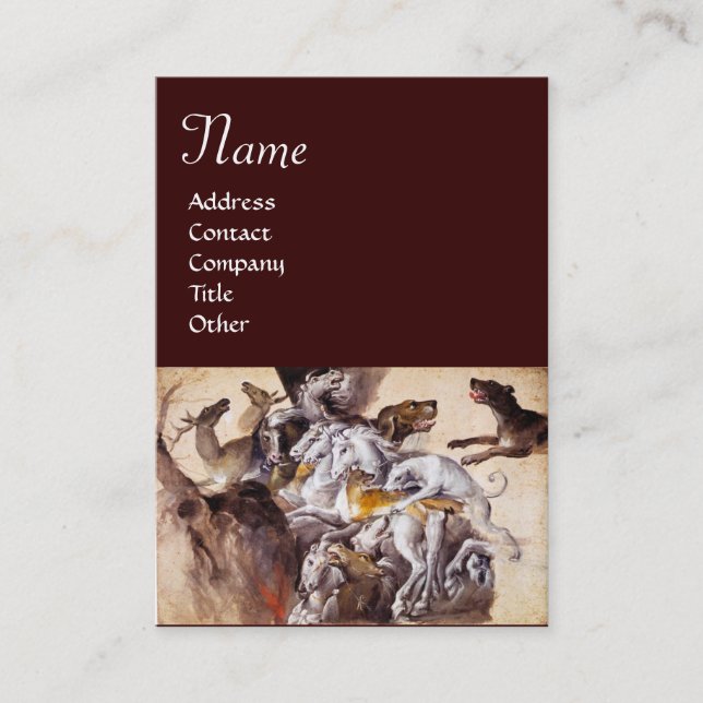 COMPOSITION WITH ANIMALS,REARING HORSES,DEERS,DOGS BUSINESS CARD (Front)