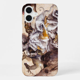 COMPOSITION WITH ANIMALS,REARING HORSES,DEERS,DOGS iPhone 16 PLUS CASE