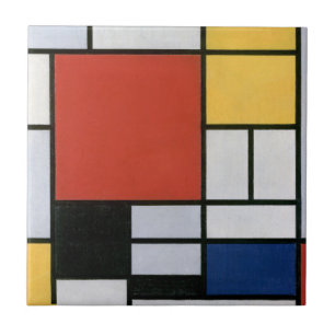 Composition with Red Yellow Blue & Black Abstract Tile