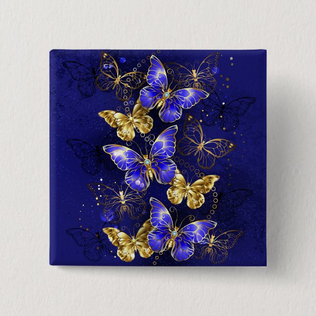Composition with Sapphire Butterflies 15 Cm Square Badge (Front)