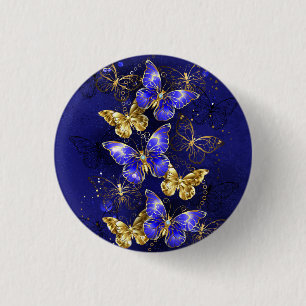 Composition with Sapphire Butterflies 3 Cm Round Badge