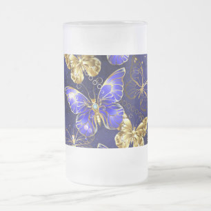 Composition with Sapphire Butterflies Frosted Glass Beer Mug