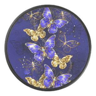 Composition with Sapphire Butterflies Hockey Puck