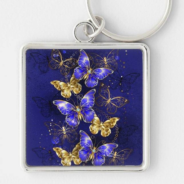 Composition with Sapphire Butterflies Key Ring (Front)