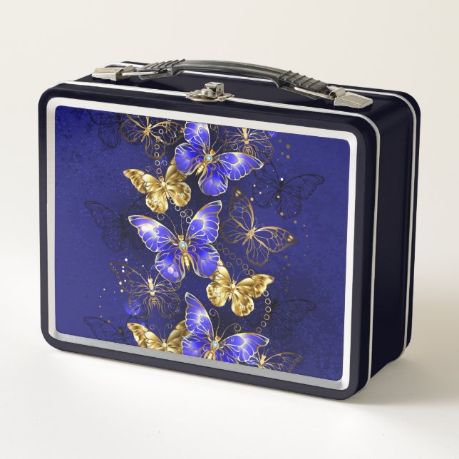 Composition with Sapphire Butterflies Metal Lunch Box (Front)