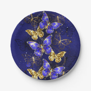Composition with Sapphire Butterflies Paper Plate