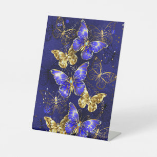 Composition with Sapphire Butterflies Pedestal Sign