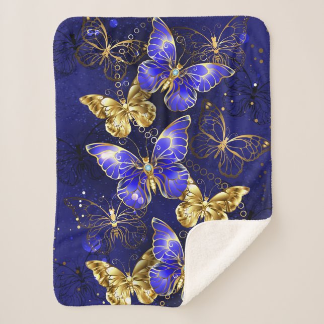 Composition with Sapphire Butterflies Sherpa Blanket (Front)