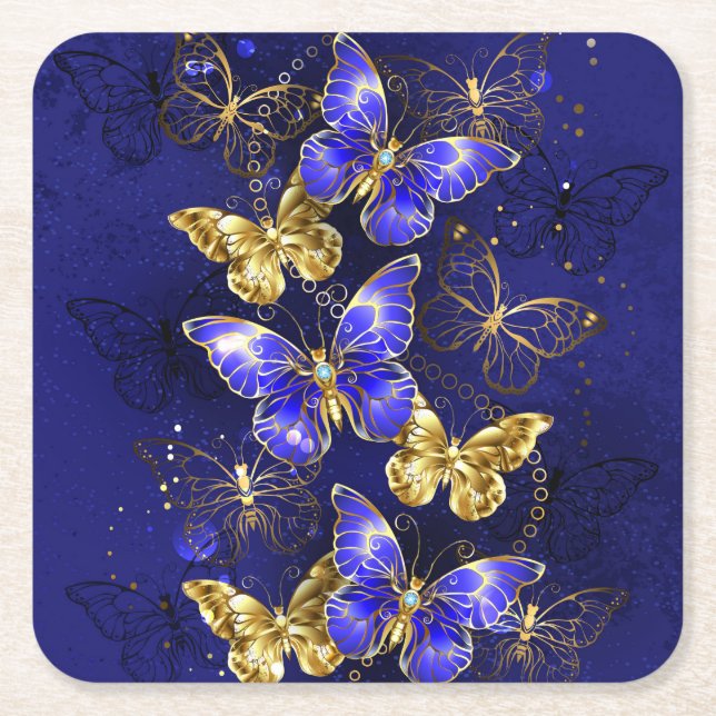 Composition with Sapphire Butterflies Square Paper Coaster (Front)