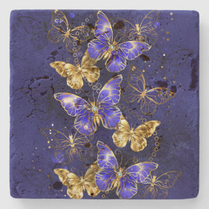 Composition with Sapphire Butterflies Stone Coaster