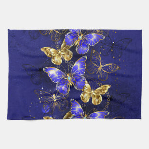 Composition with Sapphire Butterflies Tea Towel