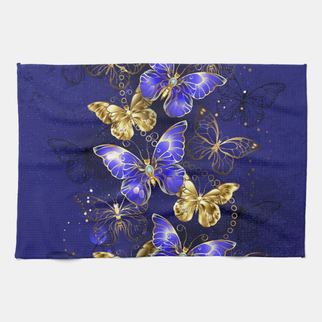 Composition with Sapphire Butterflies Tea Towel (Horizontal)