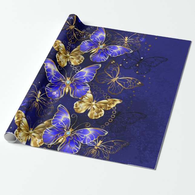 Composition with Sapphire Butterflies Wrapping Paper (Unrolled)