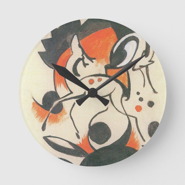Composition with Two Deer by Franz Marc Round Clock (Front)
